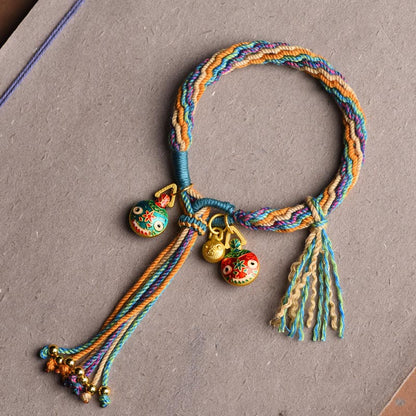 Gold Swallowing Beast Family Luck Bracelet | Colorful String
