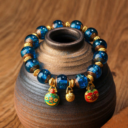 Gold Swallowing Beast Liuli Glass Bead Spiritual Bracelet 12mm