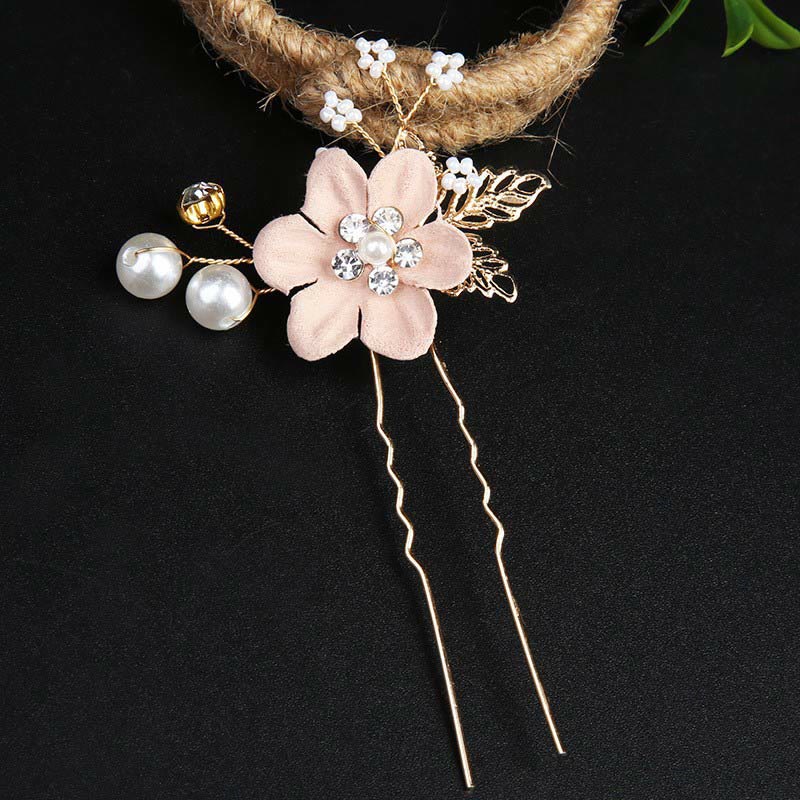 Golden Leaf Flower Pearl Chinese Hairpin Set - 4pcs Comb