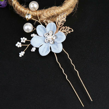 Golden Leaf Flower Pearl Chinese Hairpin Set - 4pcs Comb
