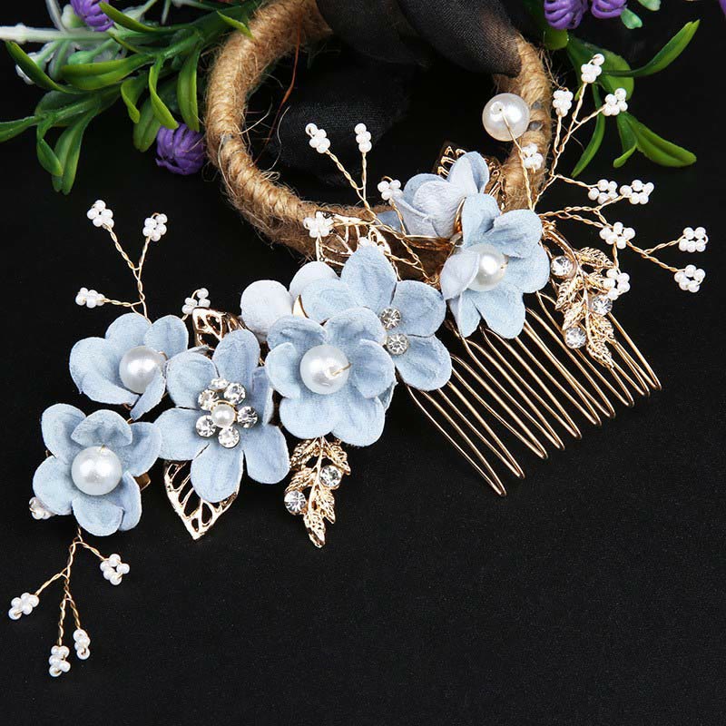 Golden Leaf Flower Pearl Chinese Hairpin Set - 4pcs Comb