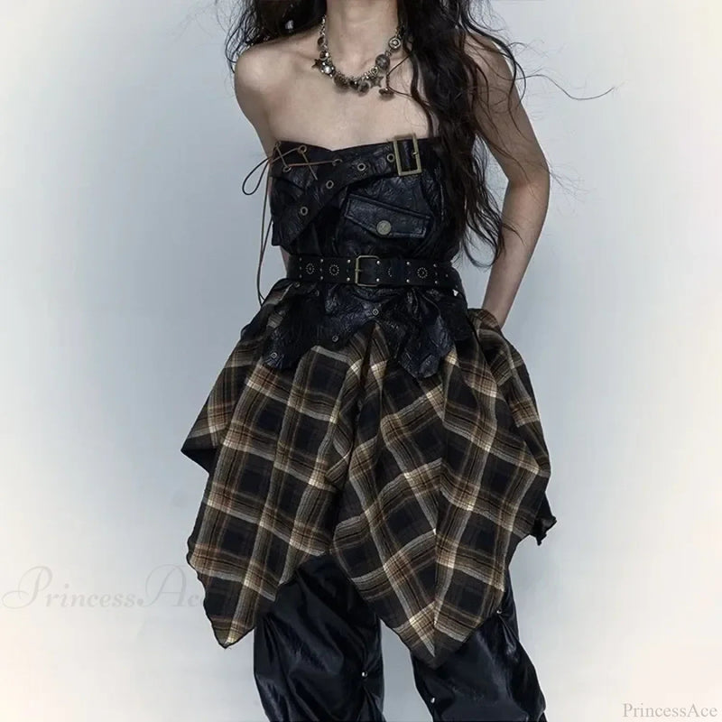 Gothic Harajuku Plaid Patchwork Skirt