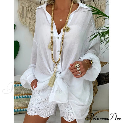 Gown Office Robe Linen Lapel Lady Long Vestidos Blouse Cotton Tunic Work Blouses Shirts Femme