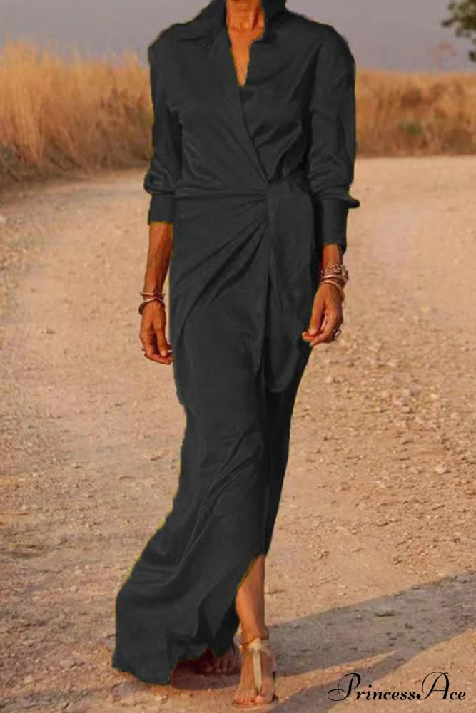 Gown Patchwork Blouse Bandage With Turndown Collar