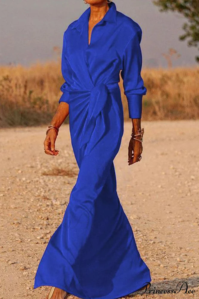 Gown Patchwork Blouse Bandage With Turndown Collar