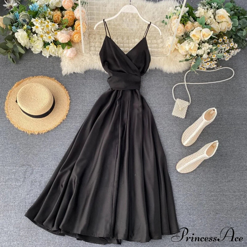 Gown Spaghetti Backless V Neck Tank Full-length Robe Party Strap Female Long Dresses Festive Warm-season Vestidos