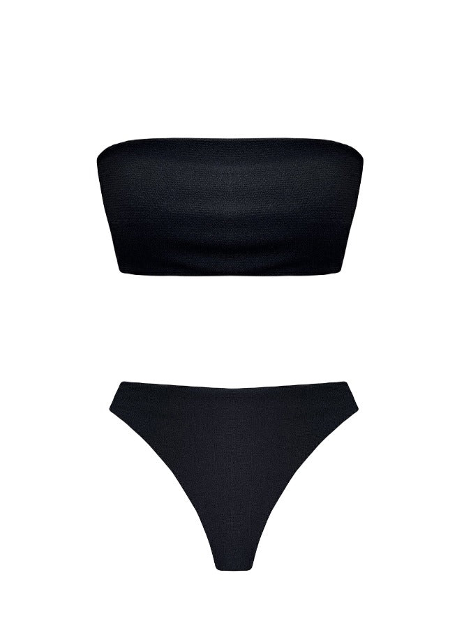 Black Laser-cut Maxi Dress Cover-up and Black Bikini