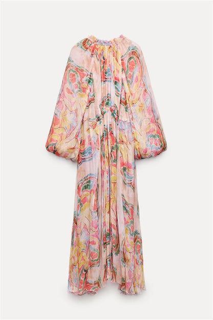 Grace Printed Balloon Sleeve Midi Dress