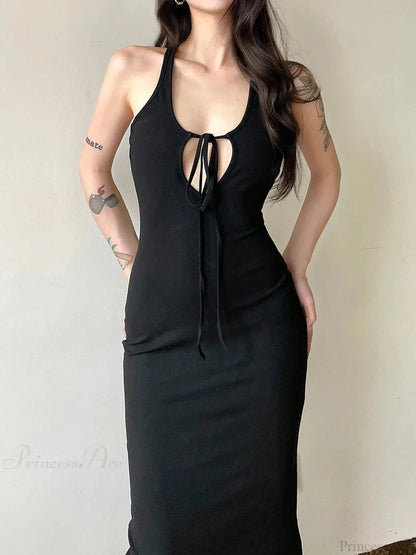 Graceful Hollow Out Spaghetti Midi Dress