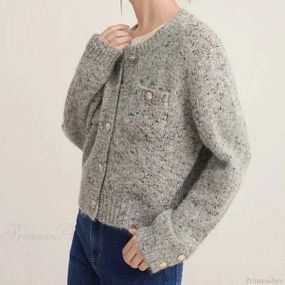 Gray O-neck Button Cardigan