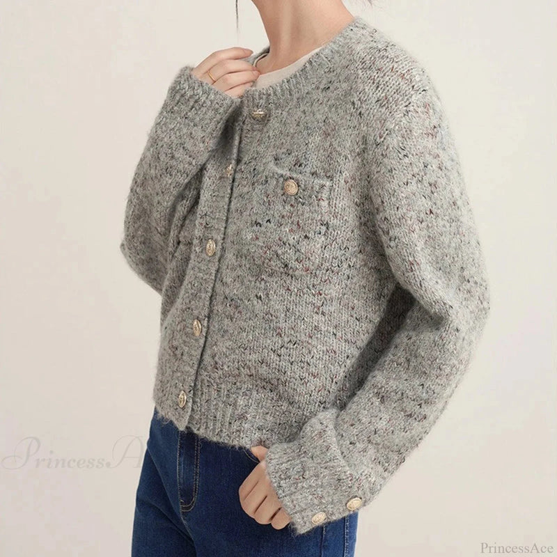 Gray O-neck Button Cardigan
