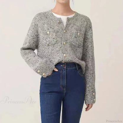 Gray O-neck Button Cardigan