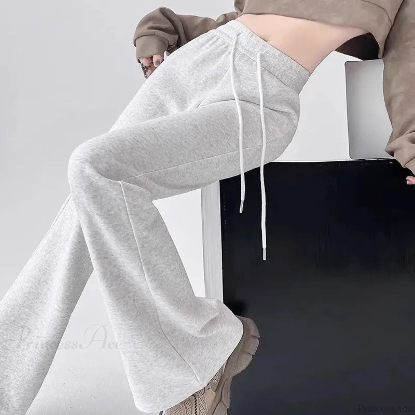Gray High Waist Flared Sweatpants Pants