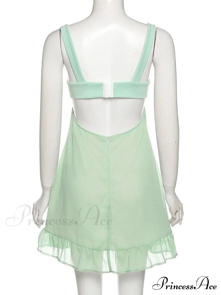 Green Frill Stylish Mini Dress