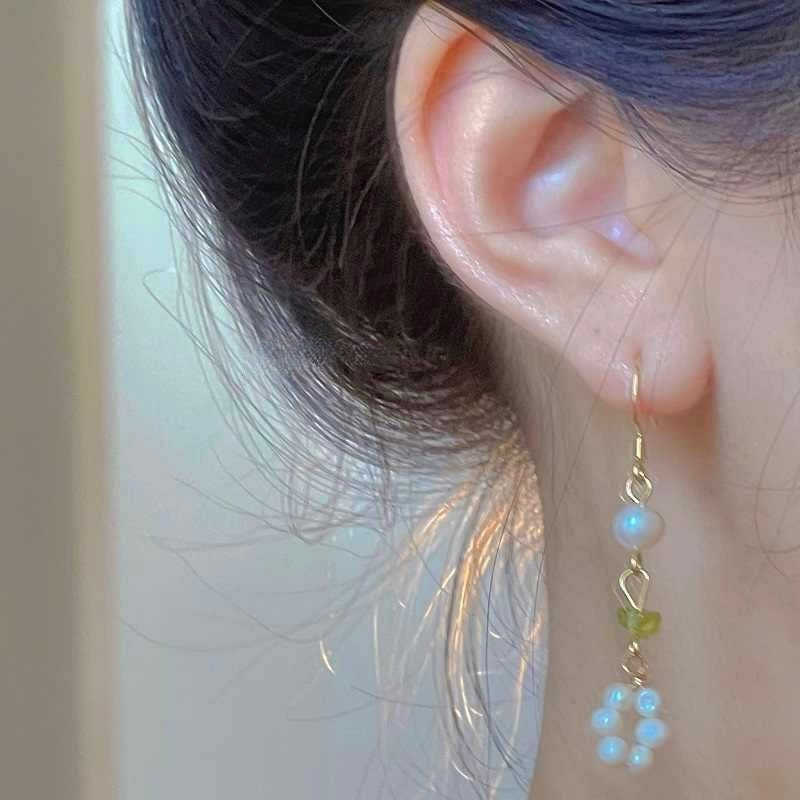 Anya Green Quartz Pearl Earrings
