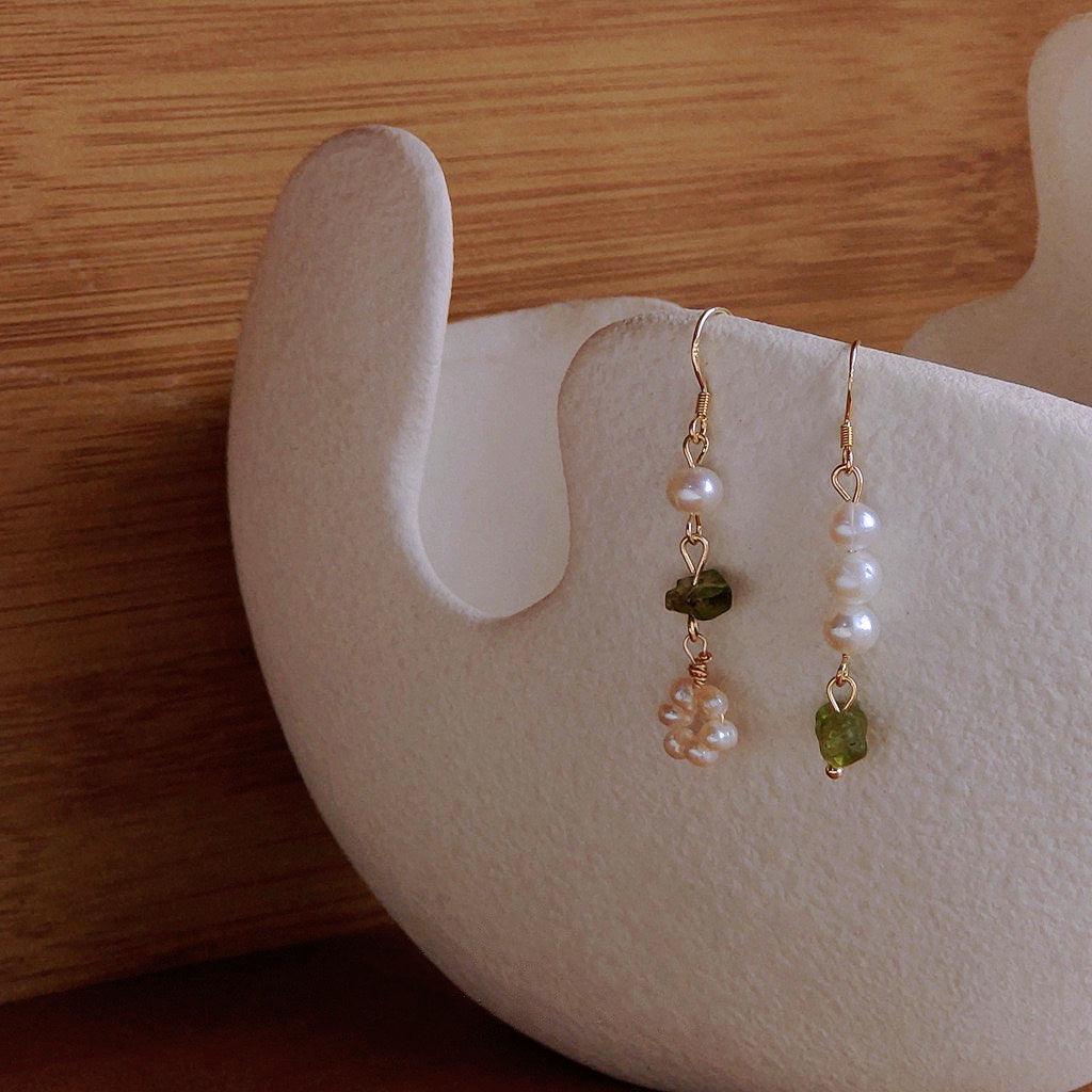 Anya Green Quartz Pearl Earrings