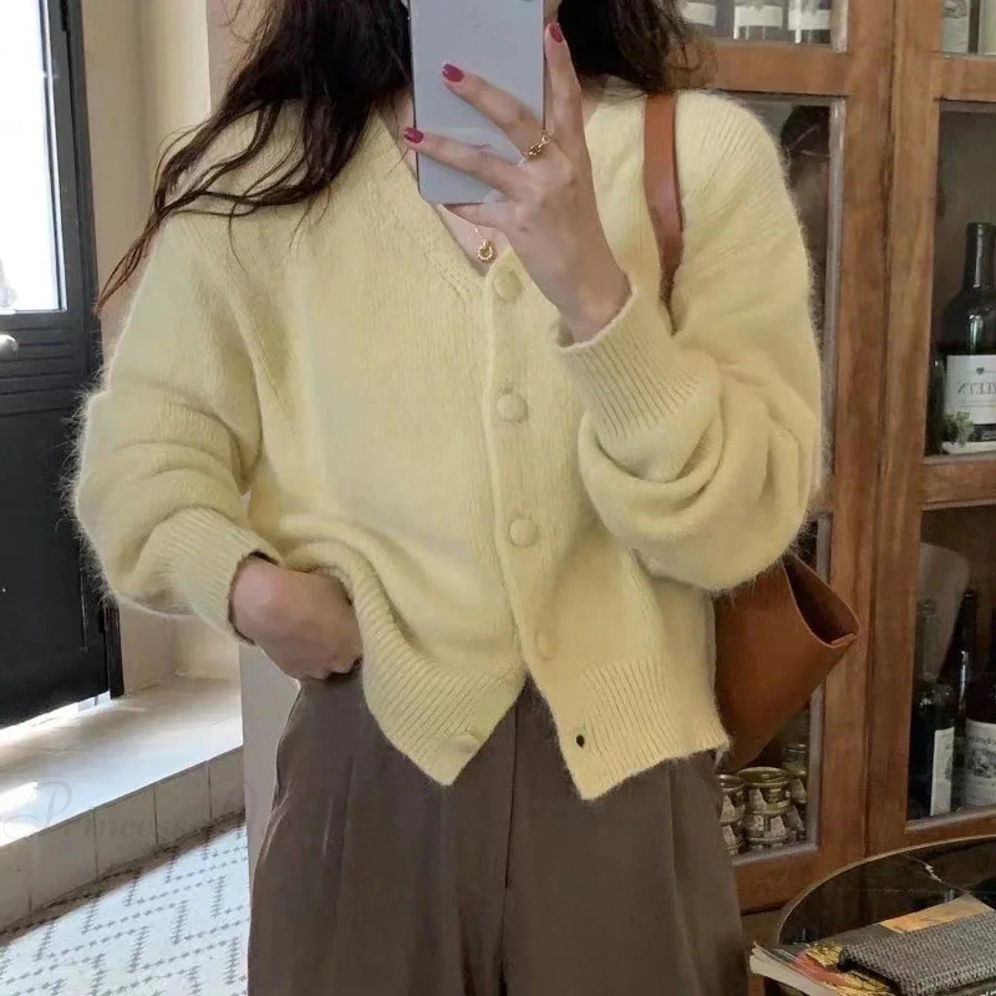 Green V-neck Long Sleeve Single Breasted Knit Cardigan