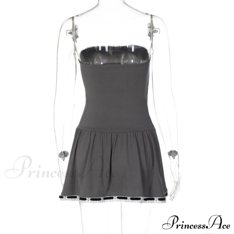 Grey Tube Lace Charming Strap Mini Dress