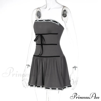 Grey Tube Lace Charming Strap Mini Dress