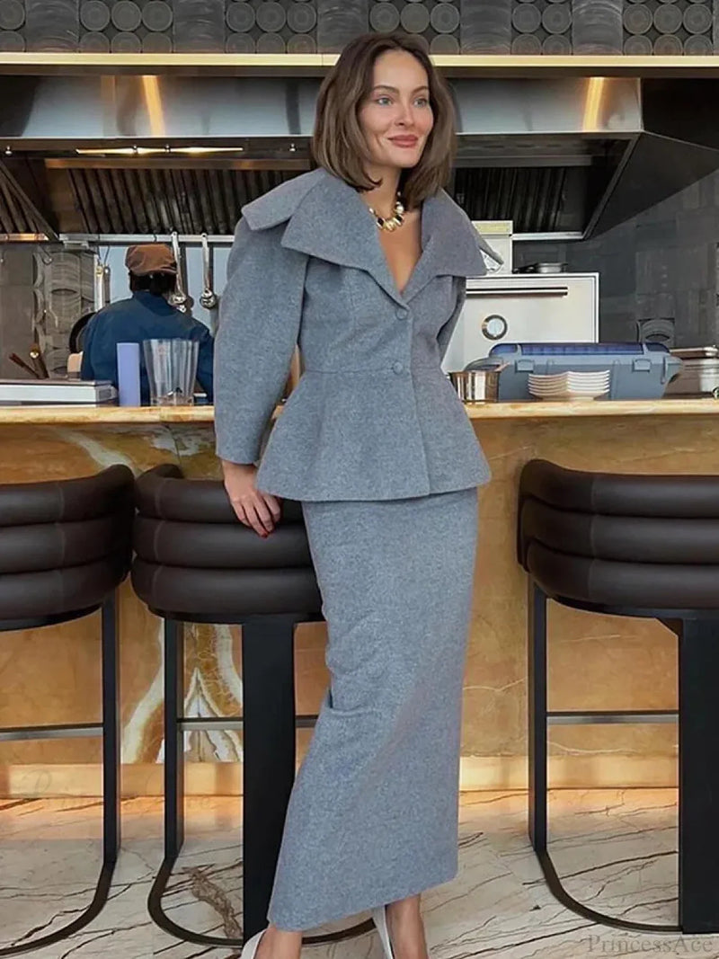 Grey Wool Blends Coat