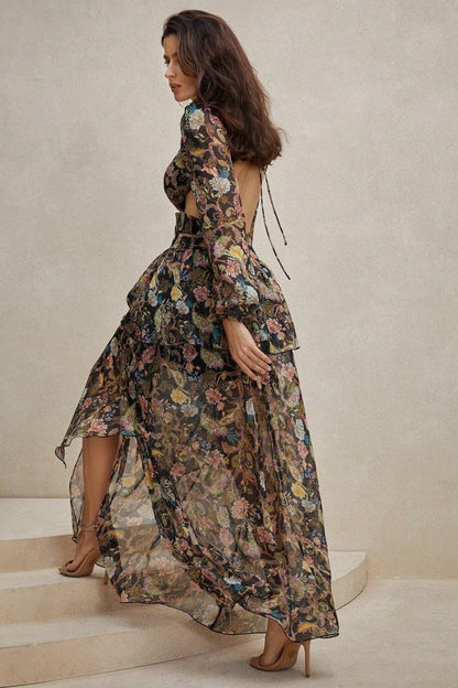 Griselda Printed Cut-out Chiffon Maxi Dress