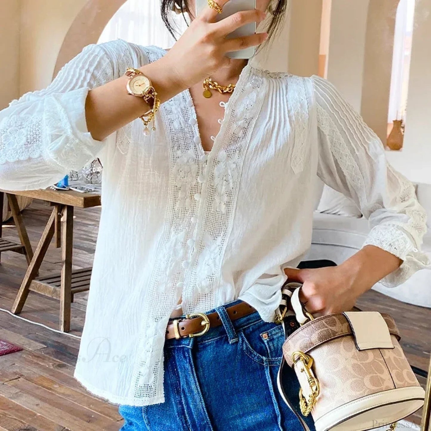 Gypsy Embroidered Lace Long Sleeve Blouse