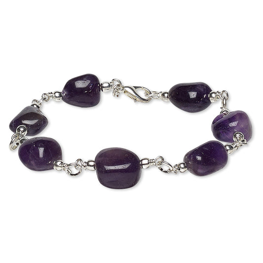 Natural Amethyst Nugget Bracelet With Silver Lobster Claw Clasp, 7 1/2"
