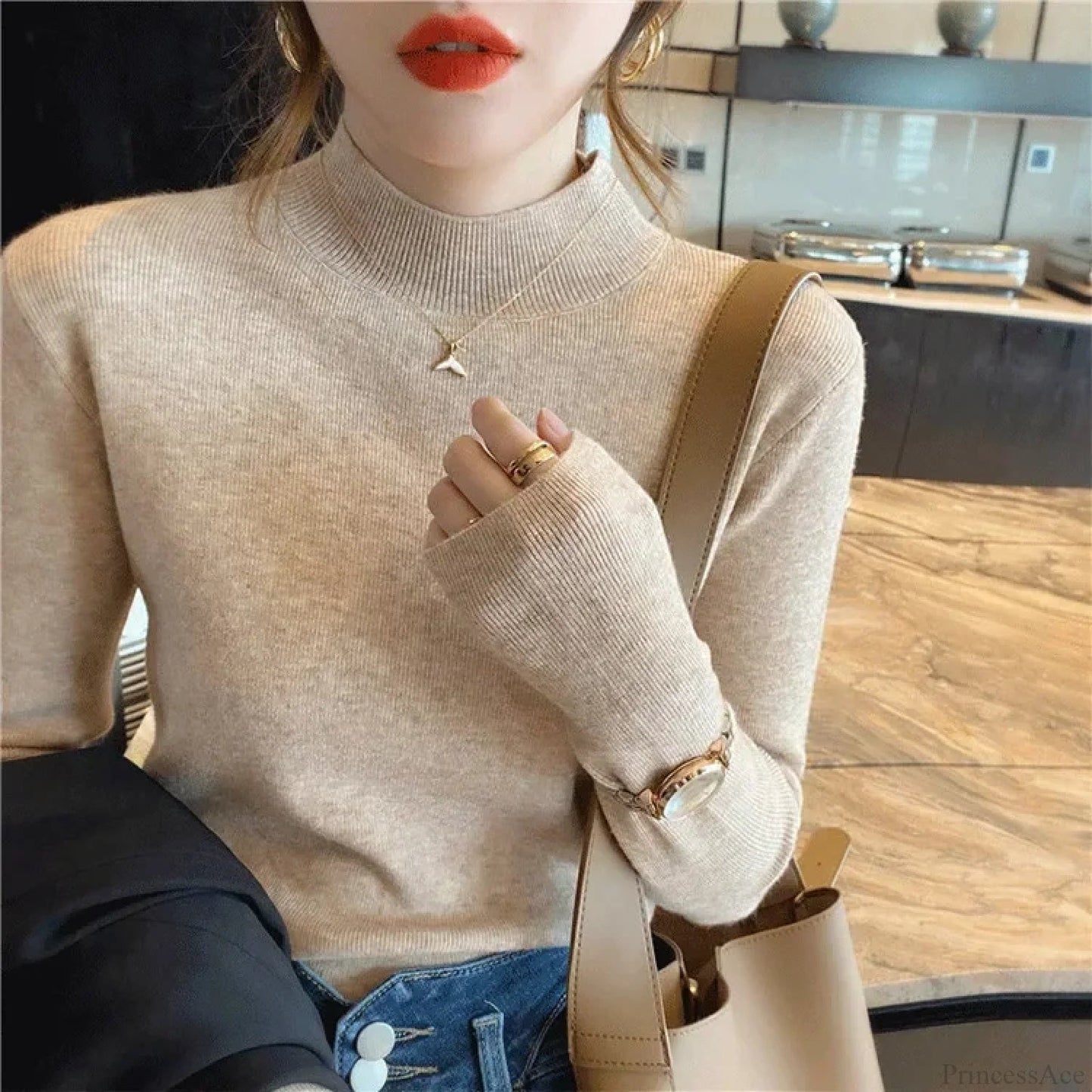 Half High Collar Crochet Y2k Sweater