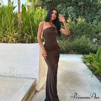 Halter Backless Applique Gown Midi Dress