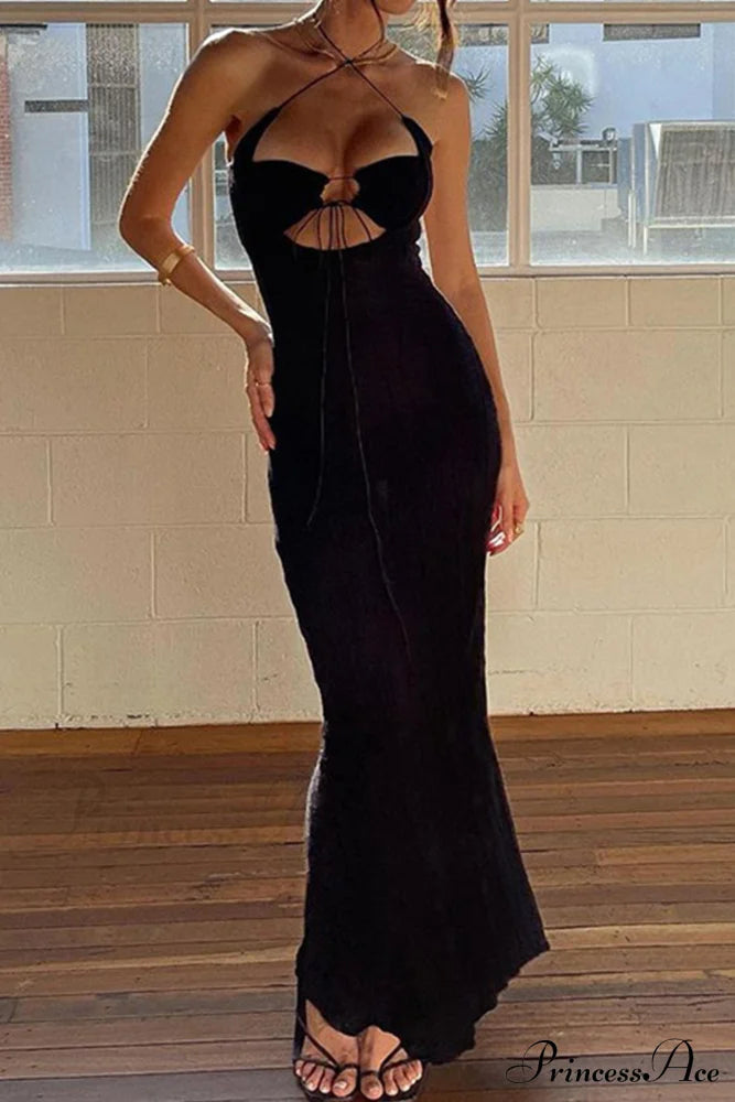 Halter Cutout Tie-up Dress With Crisscross Design