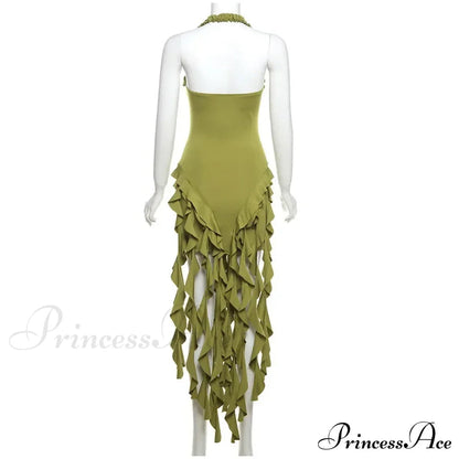 Halter Fringe Stylish Midi Dress
