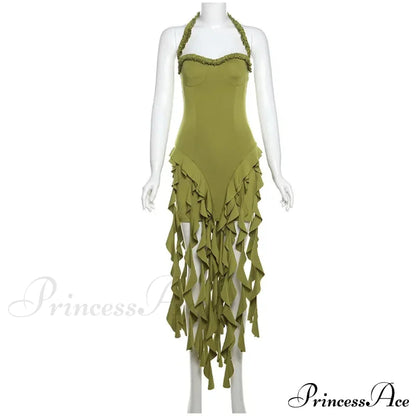 Halter Fringe Stylish Midi Dress