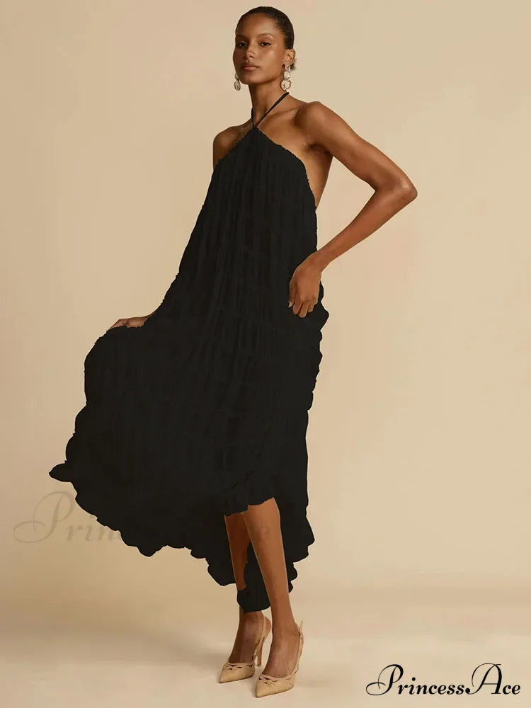 Halter Neck Stylish Ruched Midi Dress