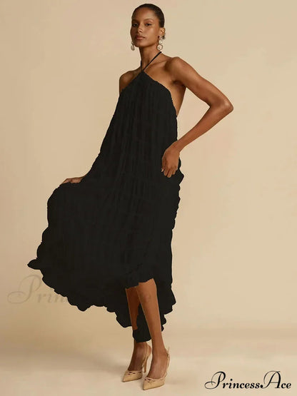 Halter Neck Stylish Ruched Midi Dress
