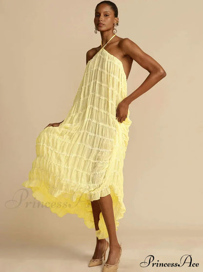 Halter Neck Stylish Ruched Midi Dress