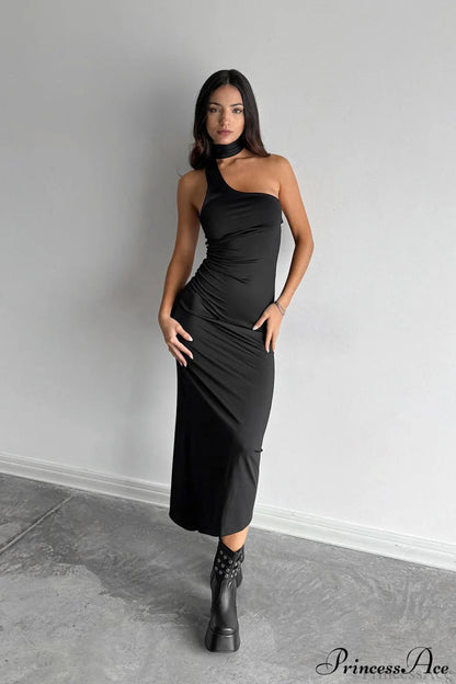 Halter Ruched Bodycon Maxi Dress