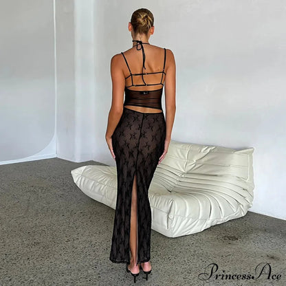Halter Sleeveless Backless Split Maxi Dress