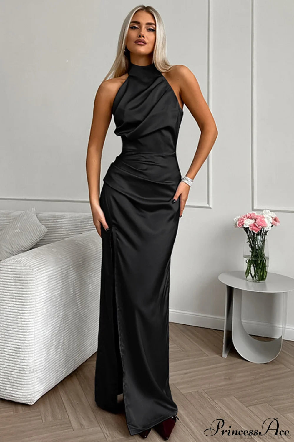 Halter Sleeveless Split Maxi Dress