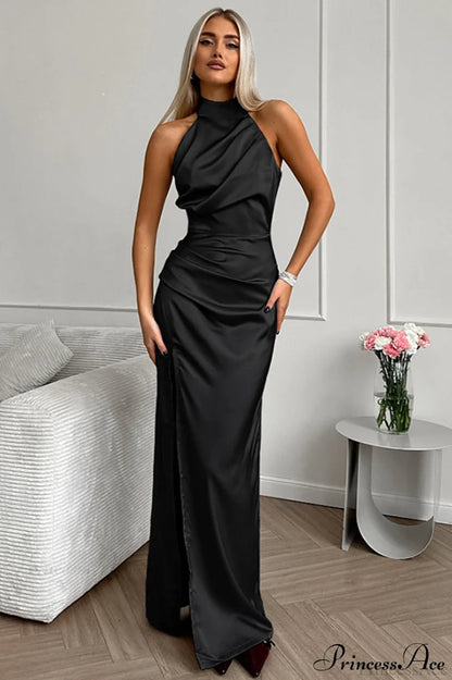 Halter Sleeveless Split Maxi Dress
