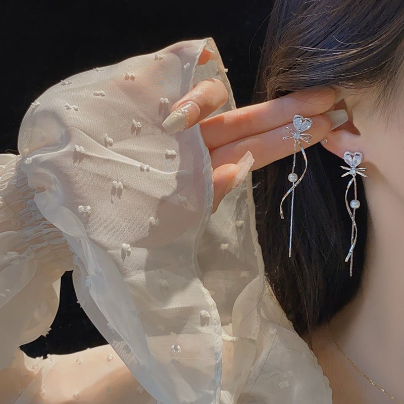 Heart Bow Drop Earrings