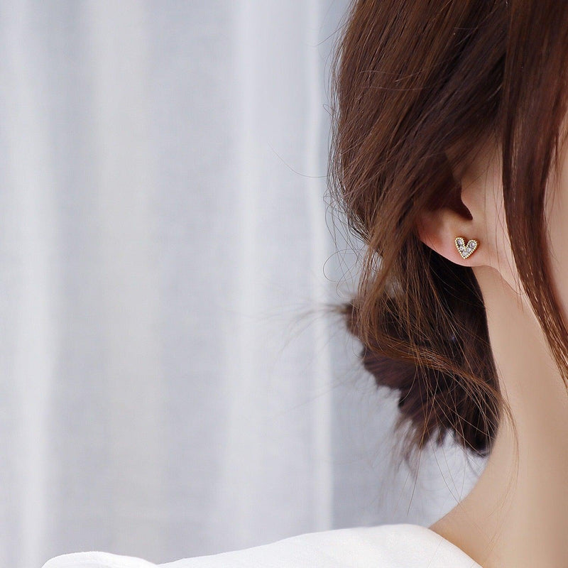 Diamond Heart Stud Earrings