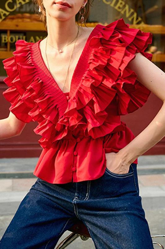 Helen Ruffle V-neckline Blouse
