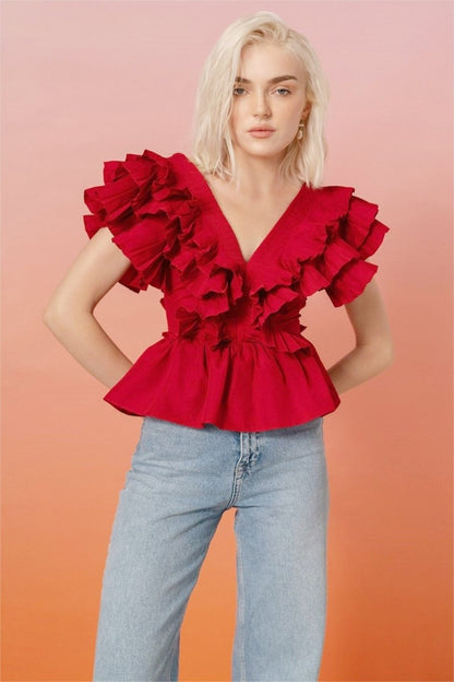 Helen Ruffle V-neckline Blouse