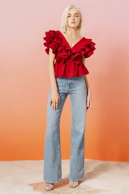 Helen Ruffle V-neckline Blouse