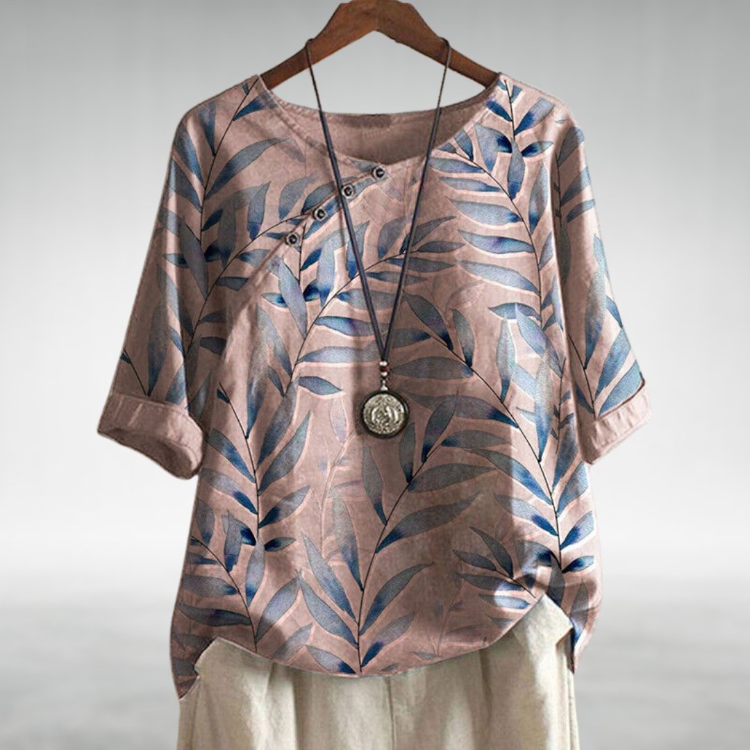 Charlotte | Leaf Print Button Blouse for