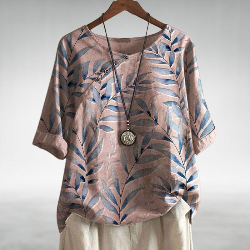 Charlotte | Leaf Print Button Blouse for