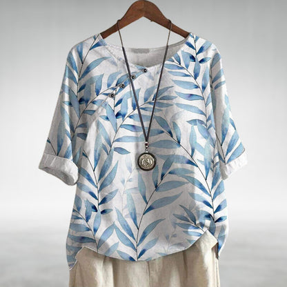 Charlotte | Leaf Print Button Blouse for