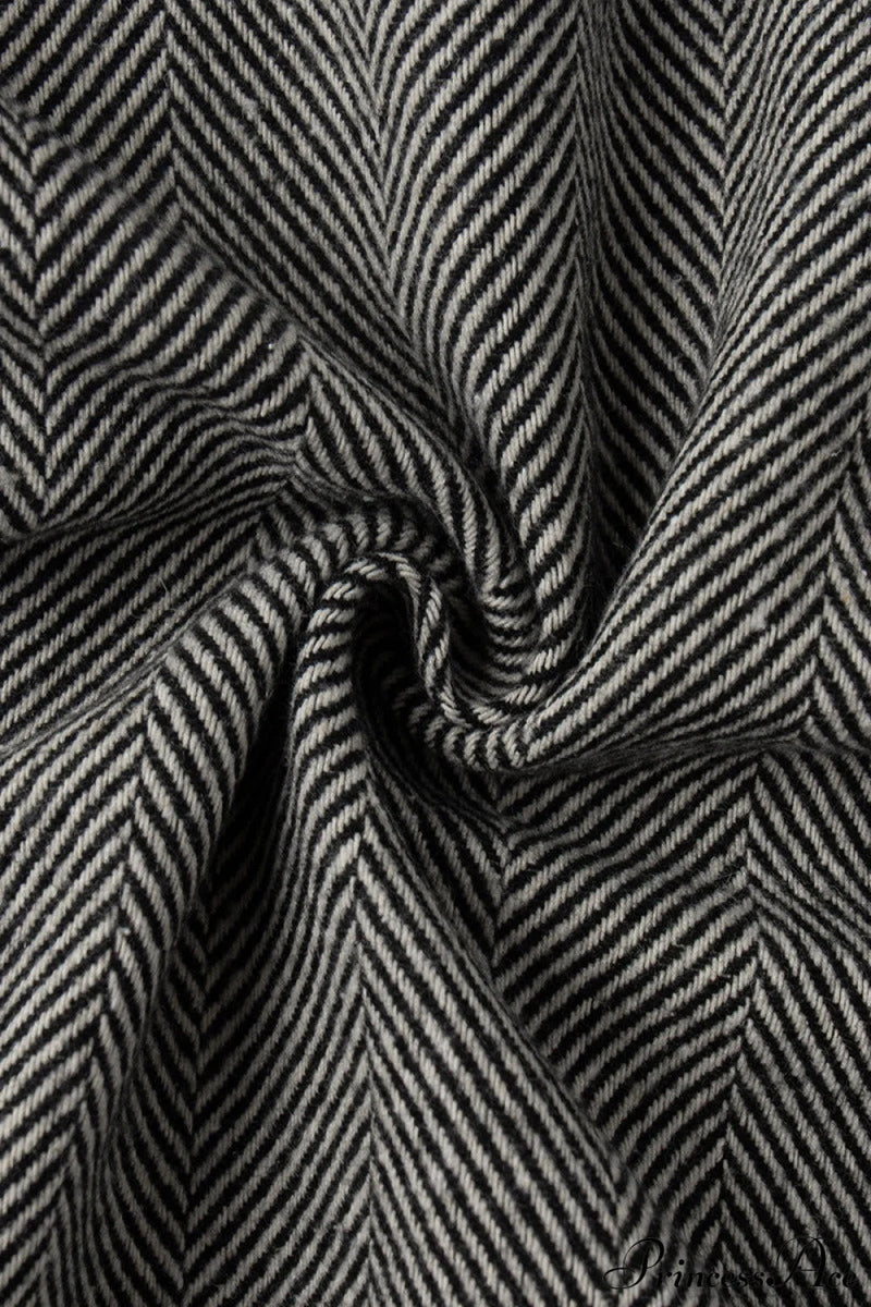 Herringbone Stand Collar Zip Pocket Coat
