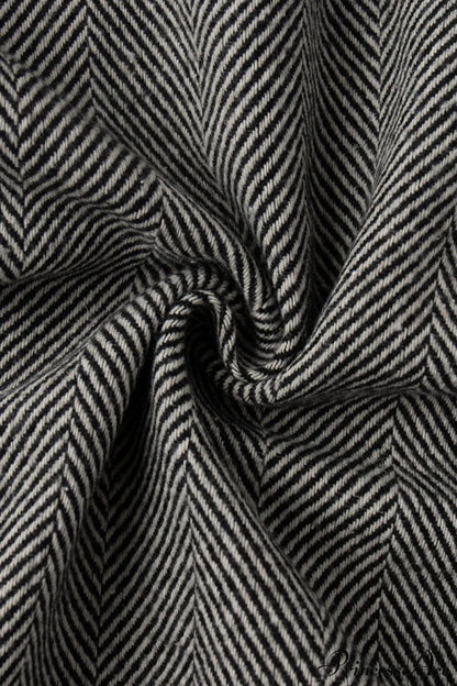 Herringbone Stand Collar Zip Pocket Coat