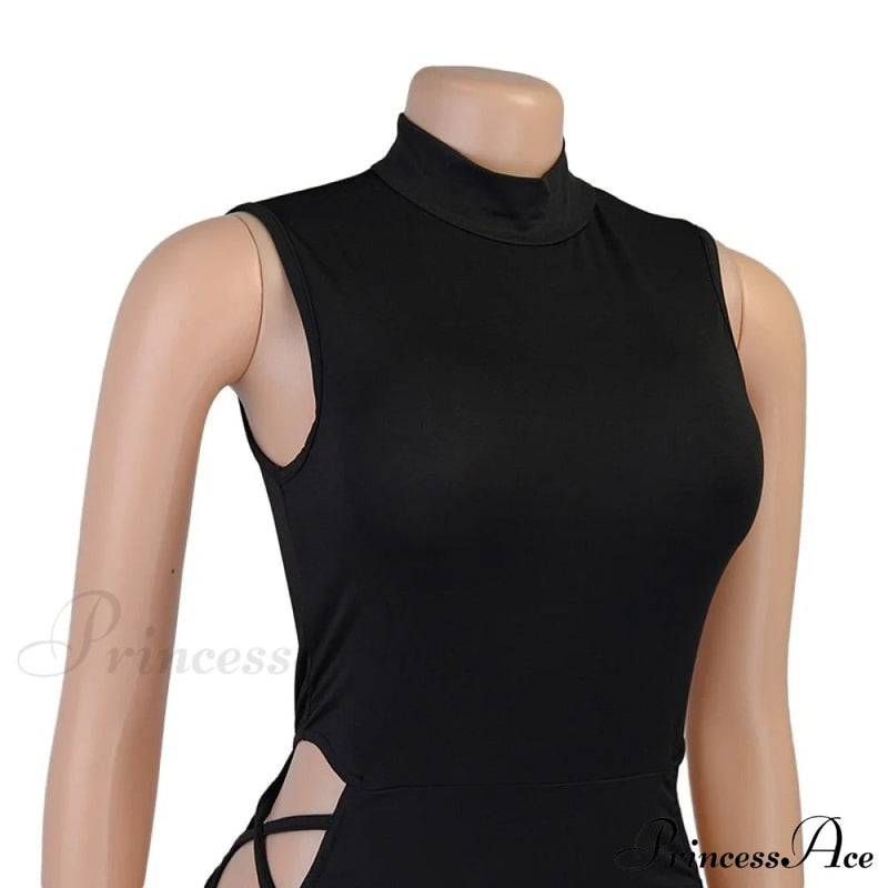 High Neck Sleeveless Charming Side Tie-up Midi Dress